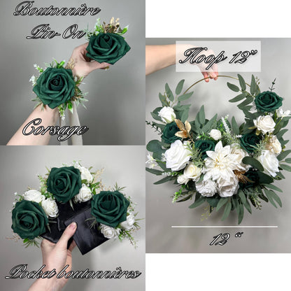 Emerald Green Bouquet Bridal White Hunter Green Bridesmaids Bouquet Emerald Green Forest Ivory Bouquet Gold Artificial Flower