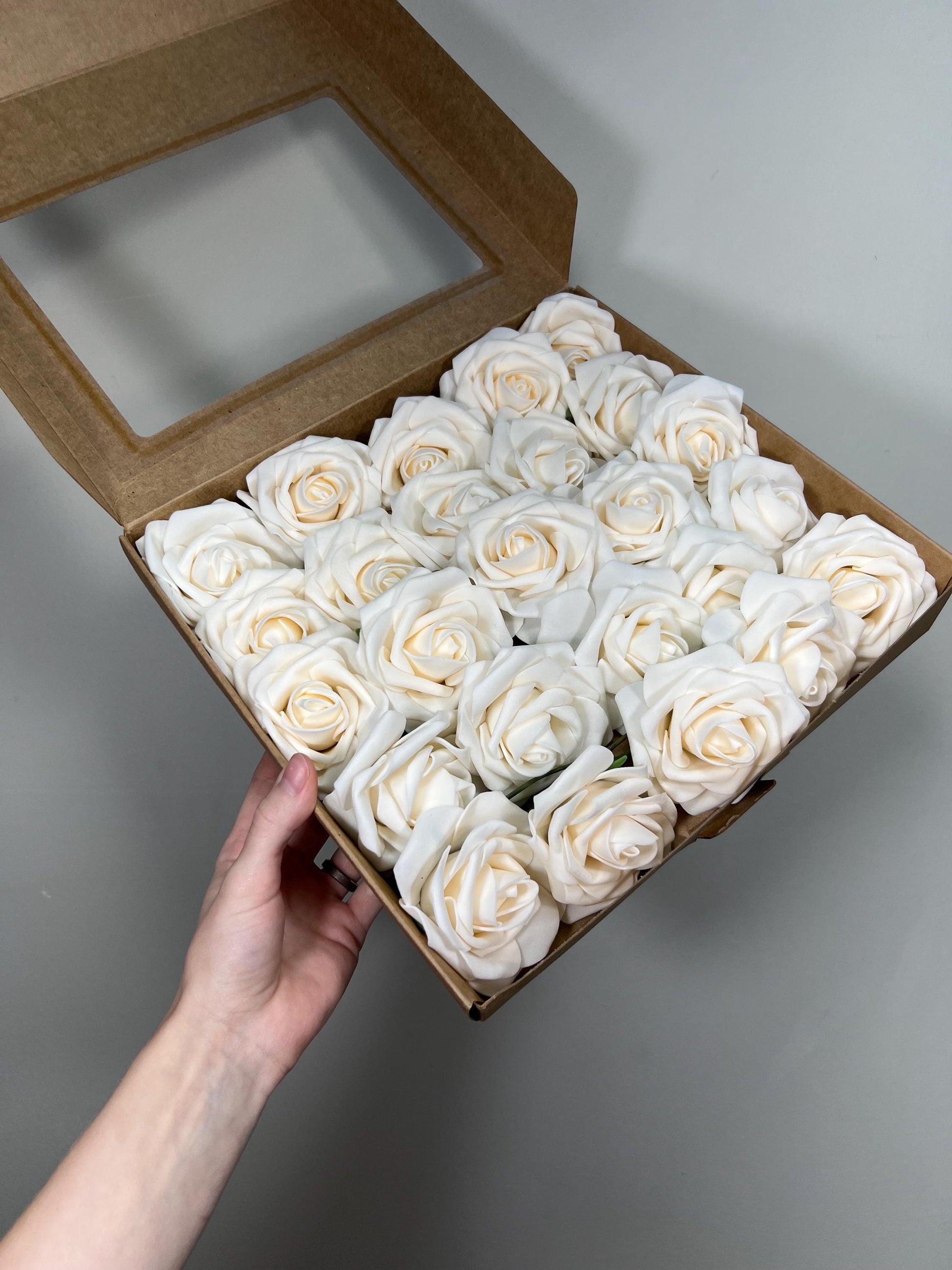 Champagne Flower Artificial Wedding DIY Craft Supplies Ivory Rose Wedding Cream Flower Head with Stem Fake Flowers Off-white Rose Heads