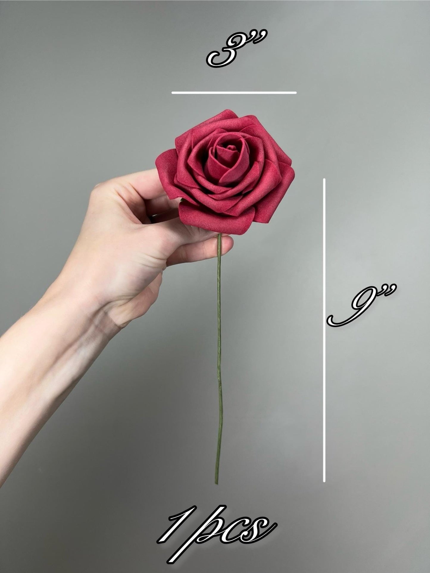 Burgundy Flower Artificial Wedding DIY Craft Supplies Wine Red Rose Wedding Marsala Flower Head with Stem Fake Flowers Dark Red Rose Heads