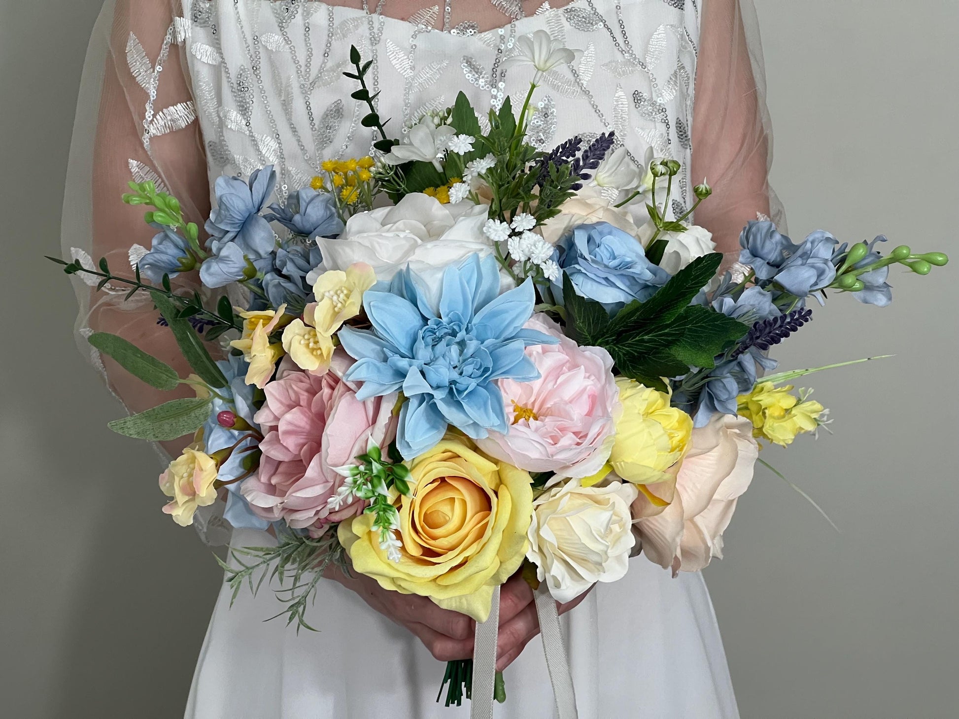 Pastel Bouquet Wedding Garden Bridal Bouquet Wild Flowers Pink Bridesmaids Bouquet Peony Bouquet Dahlia Blue Colorful Bouquet Yellow