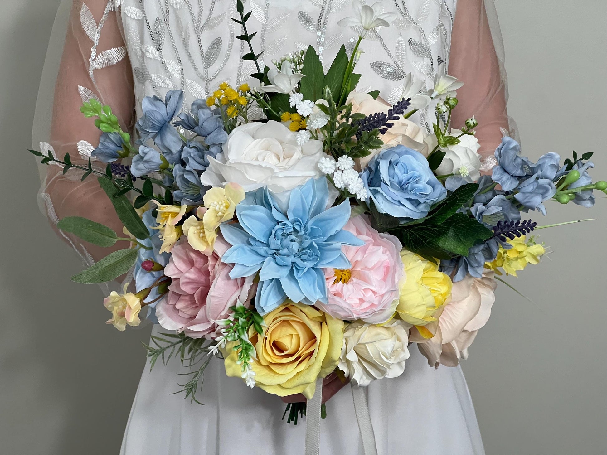 Pastel Bouquet Wedding Garden Bridal Bouquet Wild Flowers Pink Bridesmaids Bouquet Peony Bouquet Dahlia Blue Colorful Bouquet Yellow