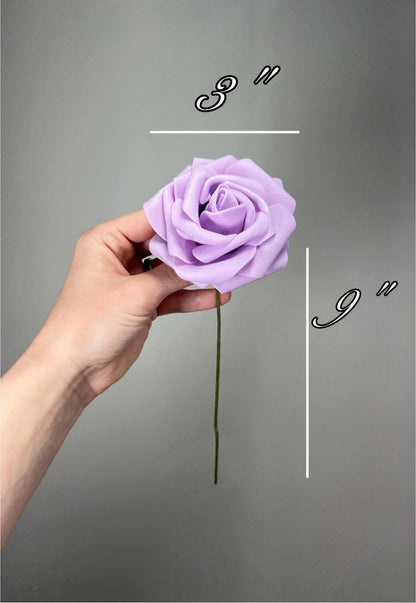 Lavender Flower Artificial Wedding DIY Craft Supplies Purple Rose Wedding Mauve Flower Head with Stem Fake Flowers Lilac Rose Heads