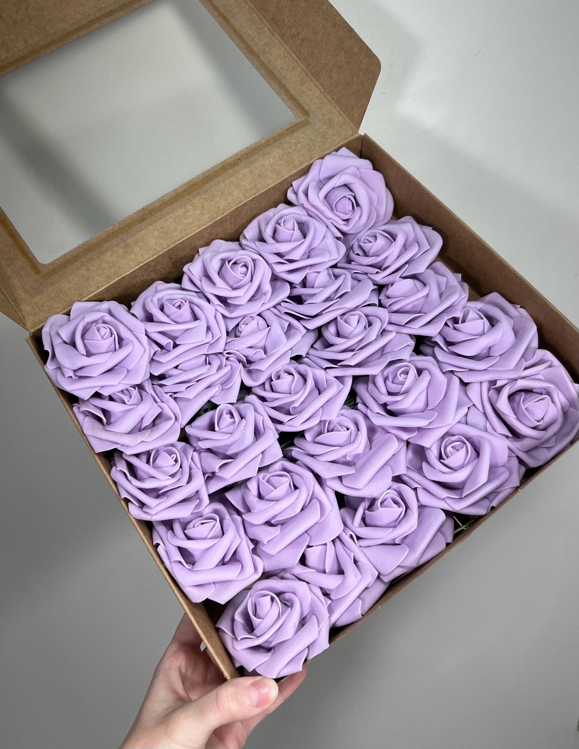 Lavender Flower Artificial Wedding DIY Craft Supplies Purple Rose Wedding Mauve Flower Head with Stem Fake Flowers Lilac Rose Heads