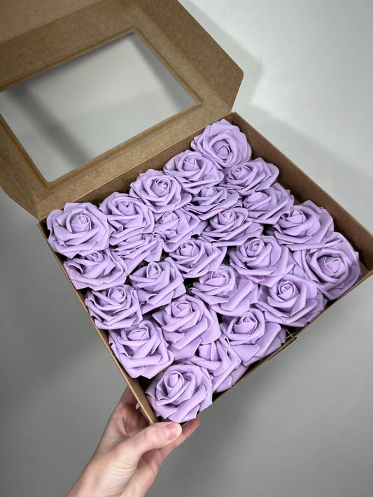 Lavender Flower Artificial Wedding DIY Craft Supplies Purple Rose Wedding Mauve Flower Head with Stem Fake Flowers Lilac Rose Heads