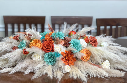 Turquoise Terracotta Sweetheart Wedding Boho Burnt Orange Teal Decor Pampas Grass White Teal Blue Rust Decor Table Centerpiece Artificial