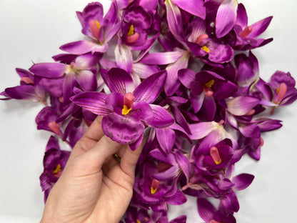 Violet Orchid Heads Artificial 2.5” Dark Purple Orchid Wedding Silk Flower Heads Tropical Deep Purple Flower Faux Orchid Wedding Decor DIY
