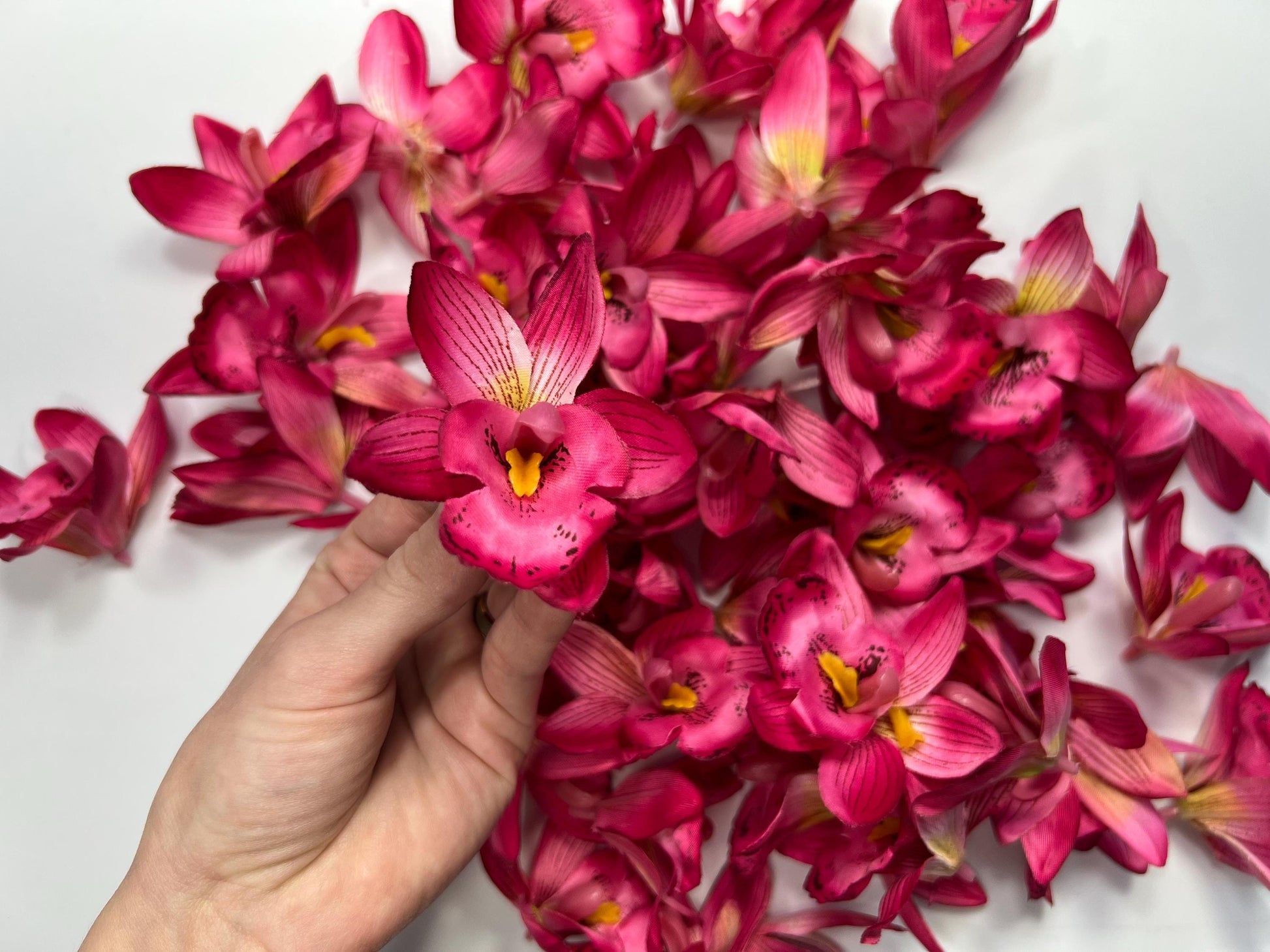 Purple Orchid Heads Artificial 2.5” Dark Purple Orchid Wedding Silk Flower Heads Tropical Deep Purple Flower Faux Orchid Wedding Decor DIY