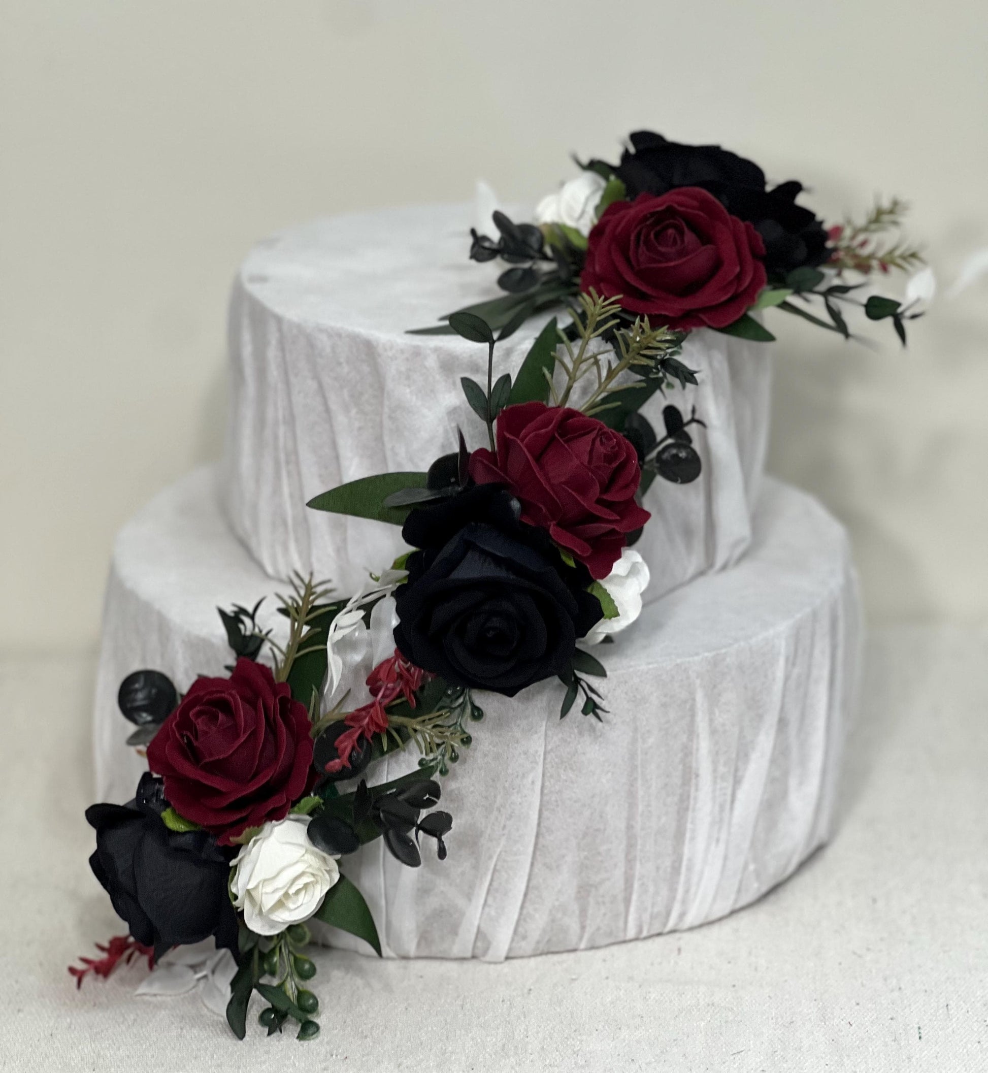 Black Burgundy White Cake Decoration Wedding Flower Artificial Maroon Black Topper Cake Decor Wine Red Ivory Black Gothic Cake Arrangement