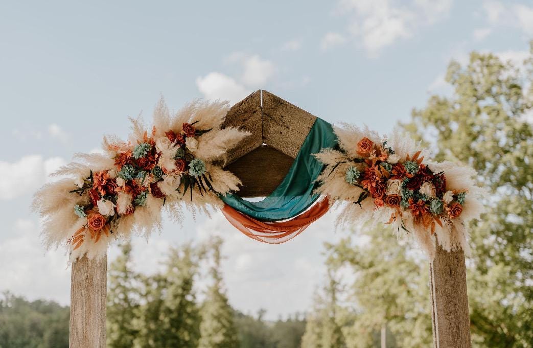 Teal Bouquet Orange Boho Wedding Bridal Terracotta Bridesmaids Bouquet Orange Turquoise Rust Bouquet Burnt Orange Teal Blue Pampas Grass