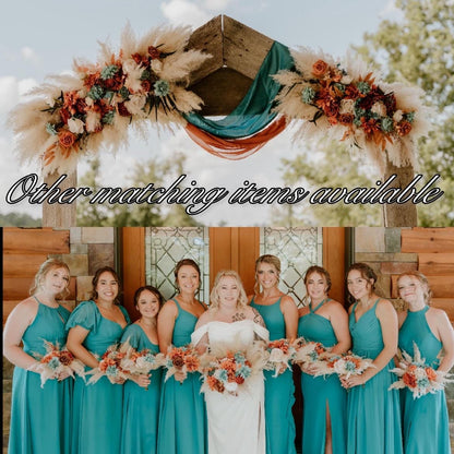Centerpiece Teal Orange Mini Wedding Dried Bouquet Teal Burnt Orange Baby Breath Turquoise Wedding Terracotta Small Centerpiece Pampas Grass