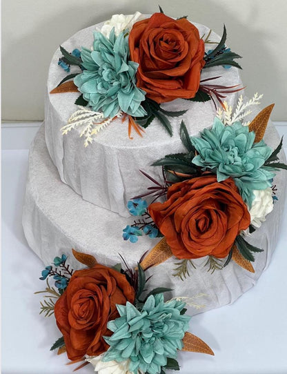 Turquoise Burnt Orange Bouquet Petite Bridesmaids Small Boho Teal Blue Terracotta Bouquet Pampas Grass White Rust Artificial Flowers