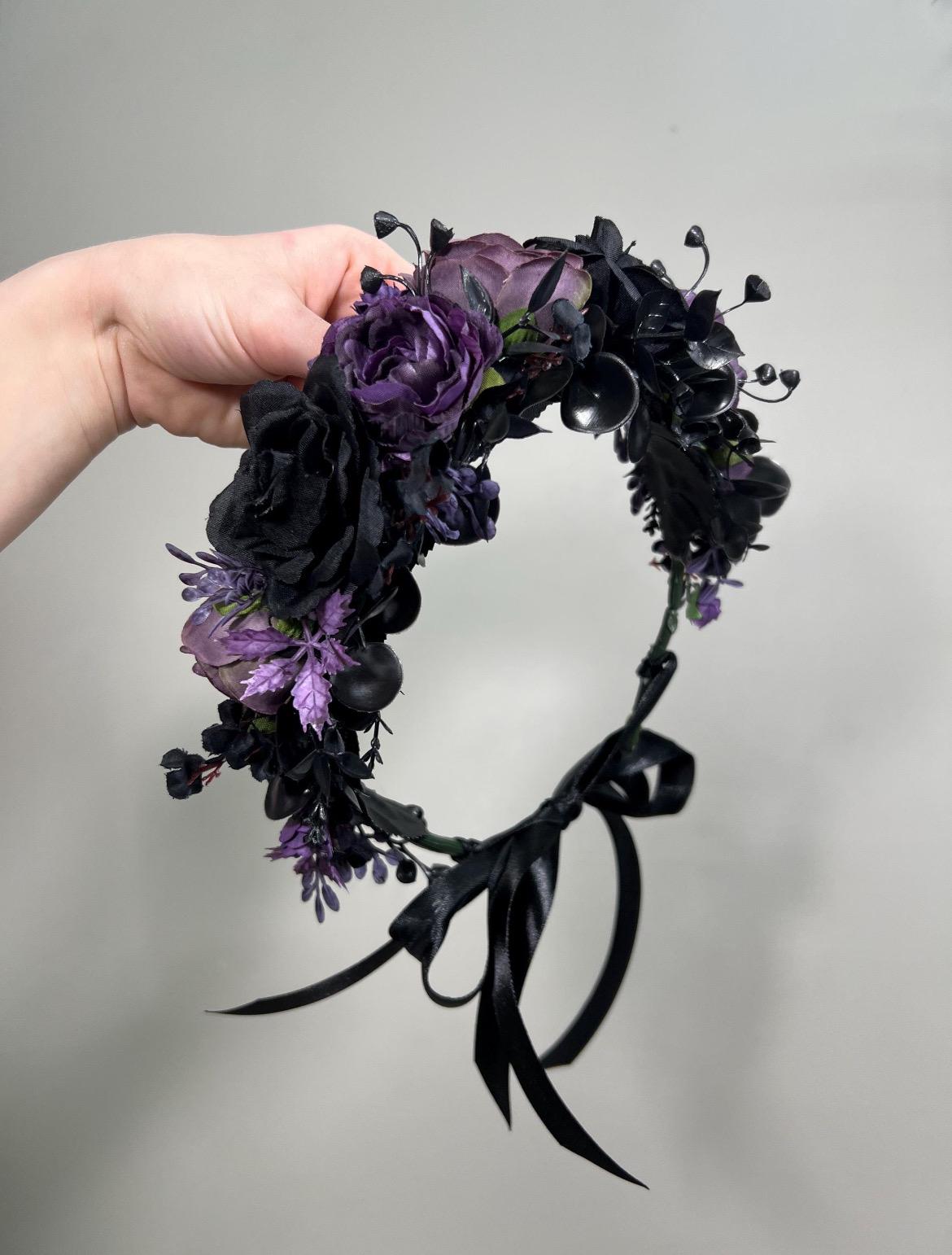 Black Purple Hair Comb, Gothic Bridal Hair Piece, Dark Plum Wedding Hair Accessory, Floral Hair Comb, Elegant Gothic Wedding Headpiece