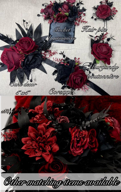 Wedding Sweetheart Table Runner Black Centerpiece Burgundy Candle Fireplace Mantle Ostrich Feathers Gothic Halloween Arch Arrangement Arbor