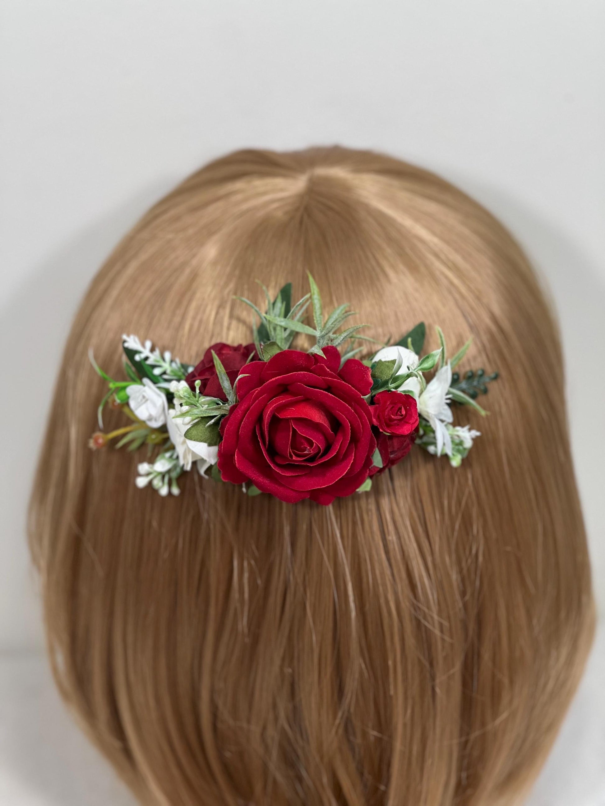Red Hair Comb Wedding White Flower Girl Headpiece Dark Red Floral Hair Pin Ivory Accessories Decorative Hair Comb Artificial Flower Dark Red