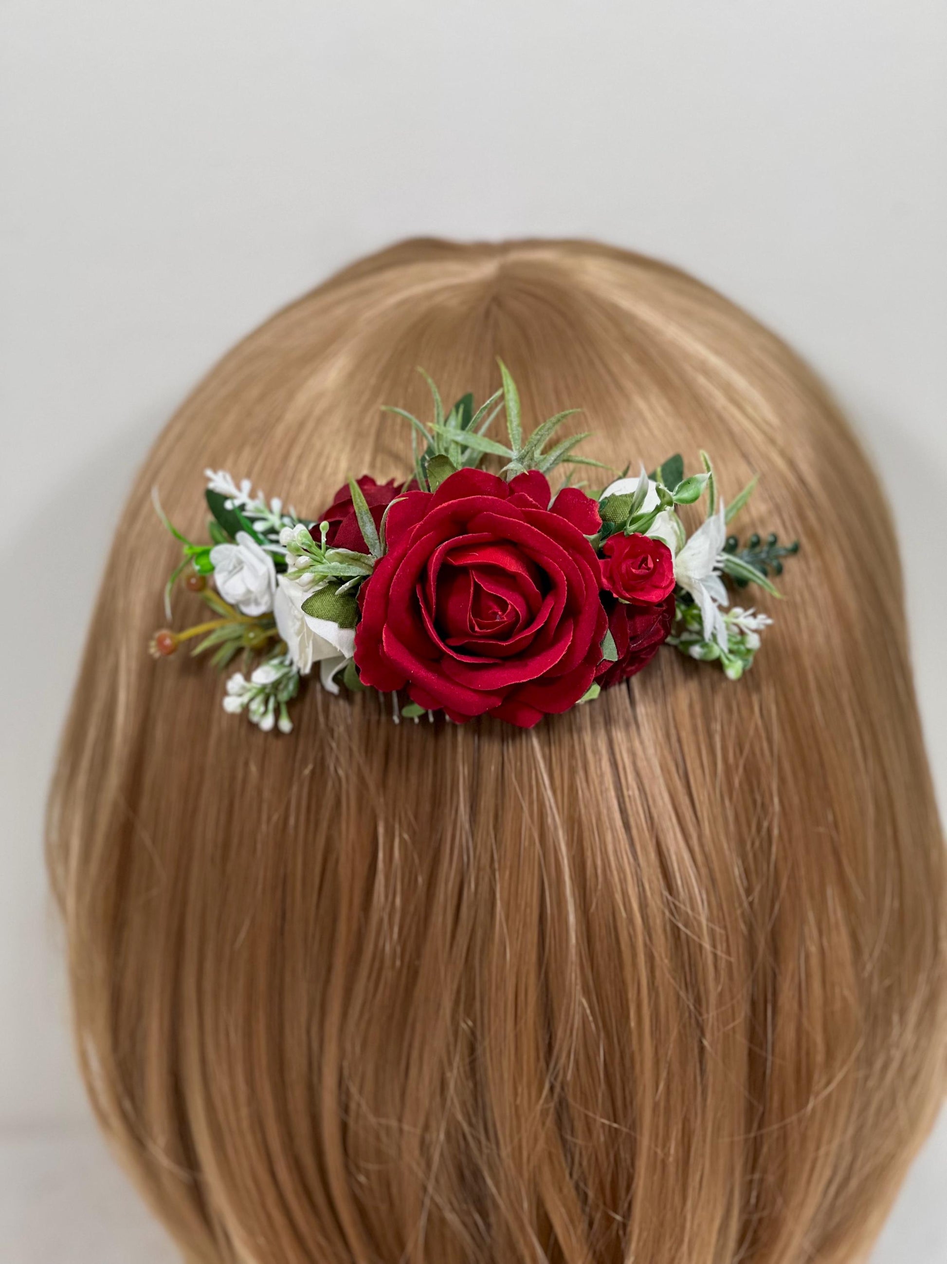 Red Hair Comb Wedding White Flower Girl Headpiece Dark Red Floral Hair Pin Ivory Accessories Decorative Hair Comb Artificial Flower Dark Red
