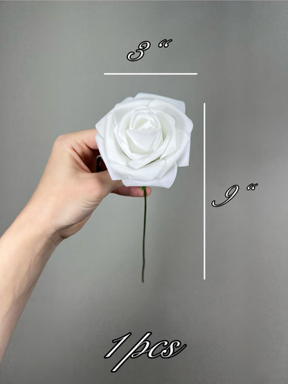 White Flower Artificial Wedding DIY Craft Supplies Pure White Rose Wedding True White Flower Head with Stem Fake Flowers White Rose Heads