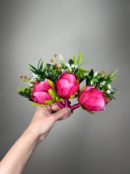 Fuchsia Boutonniere Wedding Groom Viva Magenta Boutonnière Hot Pink Groomsmen Boutonnière Deep Pink Groom Artificial Flowers Marsala Pink