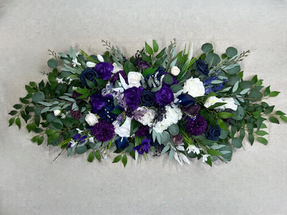 Purple Arch Arrangement Wedding Deep Purpe Navy Blue Arbor Arrangement White Arch Flowers Ivory Dark Blue Royal Purple Plum Artificial