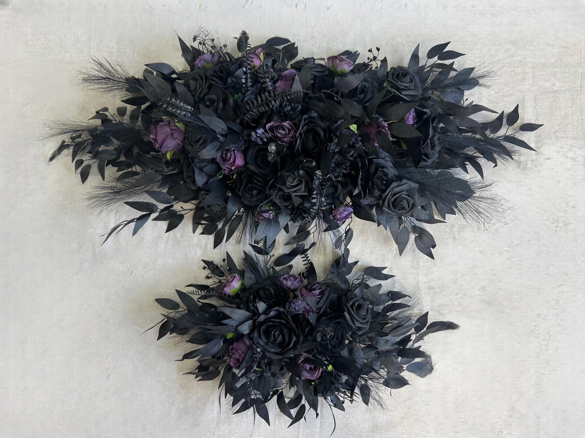 Corner Arch Arrangement Black Plum Wedding Gothic Arbor Arrangements Dark Purple Arch Corner Piece Black Artificial Flowers Decor Wedding