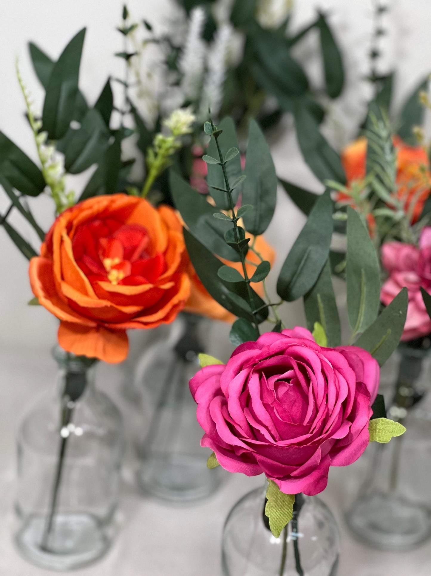 Small Centerpiece 1 Flower Orange Hot Pink Wedding Bud Vase Burnt Orange Single Flower Table Centerpiece Mini Fuchsia Artiticial