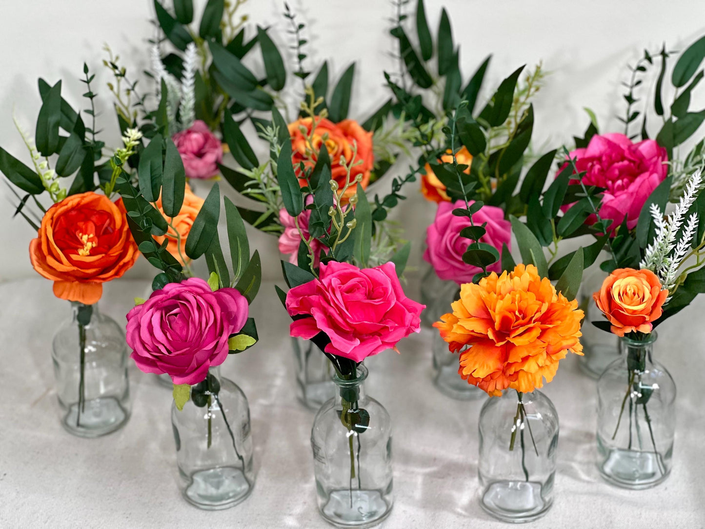 Small Centerpiece 1 Flower Orange Hot Pink Wedding Bud Vase Burnt Orange Single Flower Table Centerpiece Mini Fuchsia Artiticial