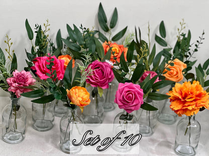 Small Centerpiece 1 Flower Orange Hot Pink Wedding Bud Vase Burnt Orange Single Flower Table Centerpiece Mini Fuchsia Artiticial