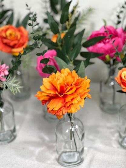 Small Centerpiece 1 Flower Orange Hot Pink Wedding Bud Vase Burnt Orange Single Flower Table Centerpiece Mini Fuchsia Artiticial