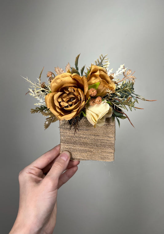 Rustic Pocket Boutonniere Wedding Beige Brown Groom Square Boutonniere Fall Cream Pocket Boutonnière Groomsmen Tan Mustard Yellow Golden