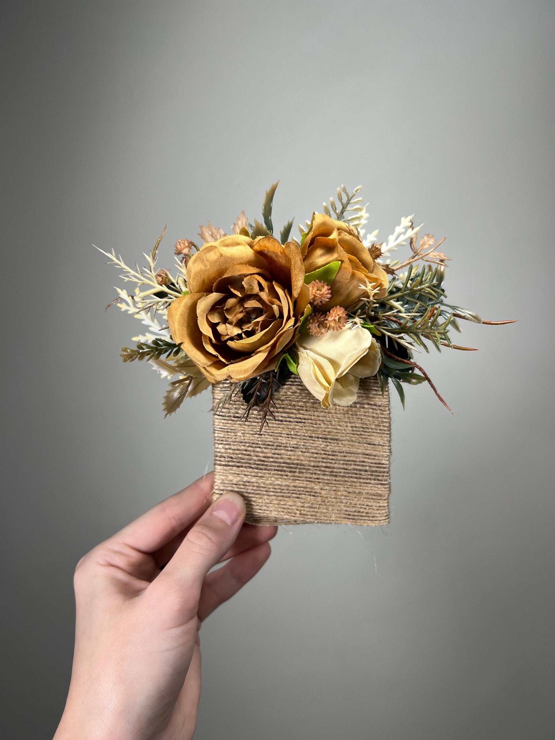 Rustic Pocket Boutonniere Wedding Beige Brown Groom Square Boutonniere Fall Cream Pocket Boutonnière Groomsmen Tan Mustard Yellow Golden