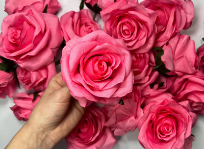 Hot Pink Flower Heads Wedding Fuchsia Artificial Flowers Wedding Bright Pink Rose Head Silk Magenta Pink Neon DIY Supplies Bouquet Roses