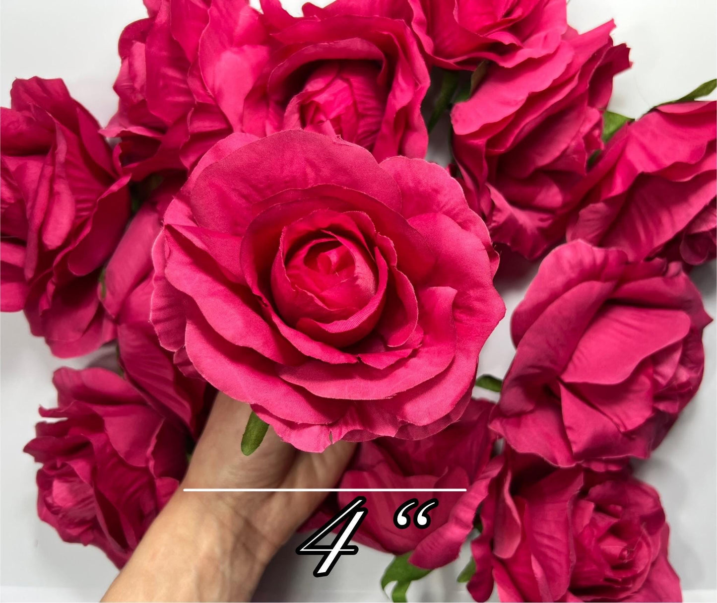 Fuchsia Flower Heads Artificial Pink Roses Wedding Silk Flowers Head Bright Pink Hot Realistic Magenta Deep Pink Vibrant Roses DIY Bouquet