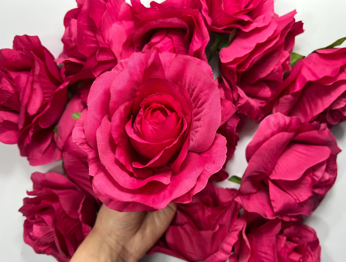 Fuchsia Flower Heads Artificial Pink Roses Wedding Silk Flowers Head Bright Pink Hot Realistic Magenta Deep Pink Vibrant Roses DIY Bouquet