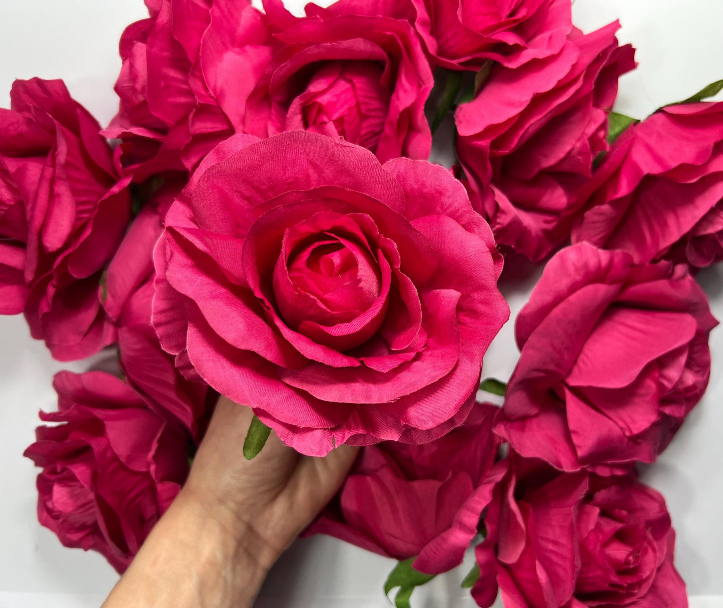Fuchsia Flower Heads Artificial Pink Roses Wedding Silk Flowers Head Bright Pink Hot Realistic Magenta Deep Pink Vibrant Roses DIY Bouquet