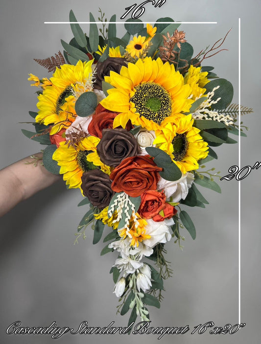 Sunflower Bouquet Wedding Bridal Sunflowers Cascading Bouquet Terracotta Brown White Bridesmaids Cascade Bouquet Rust Burnt Orange Bouquet