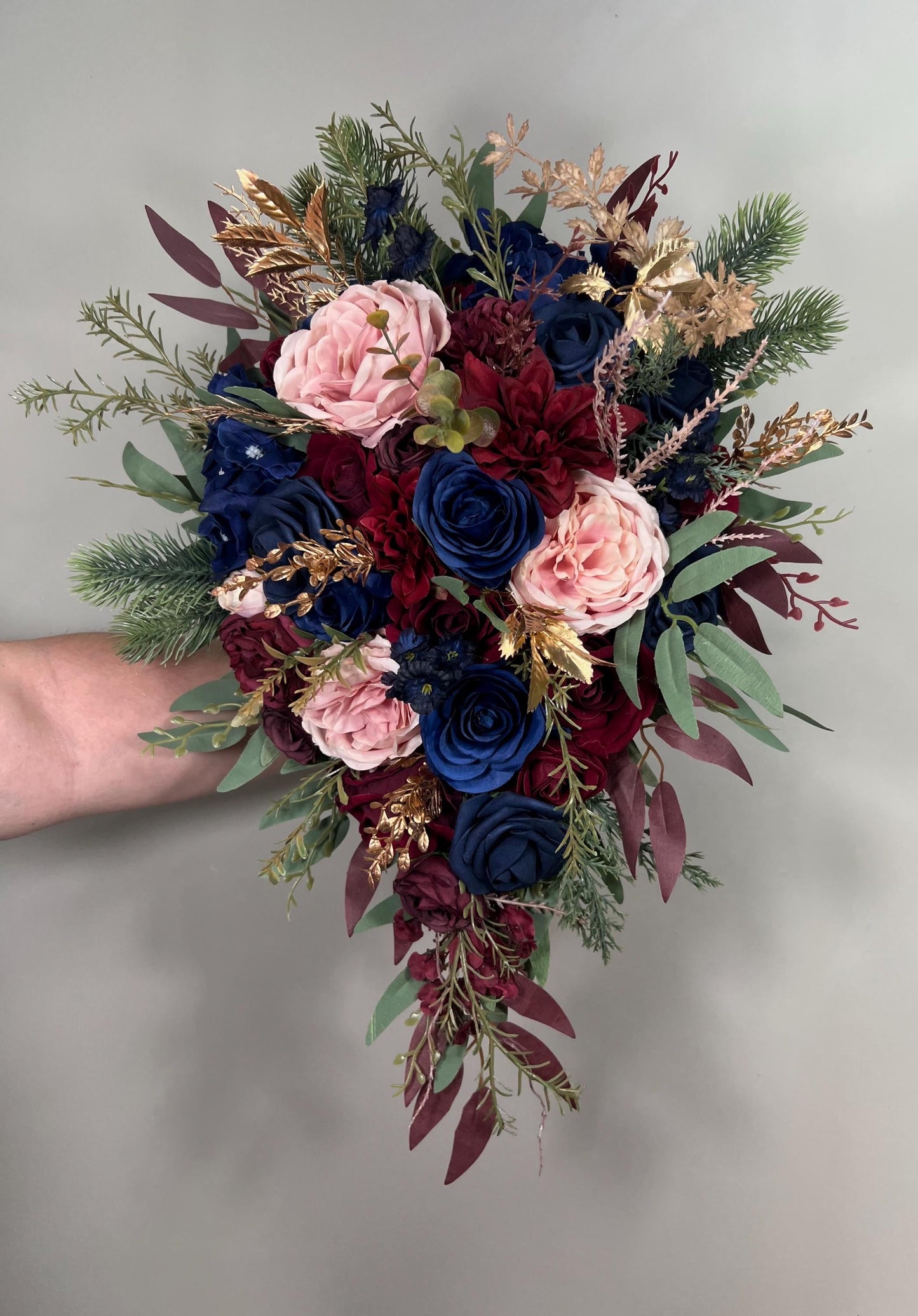 Burgundy Navy Blue Bouquet Wedding Bridal Bouquet Blush Navy Blue Burgundy Bouquet Bridesmaids Small Gold Bouquet Winter Artificial Flower