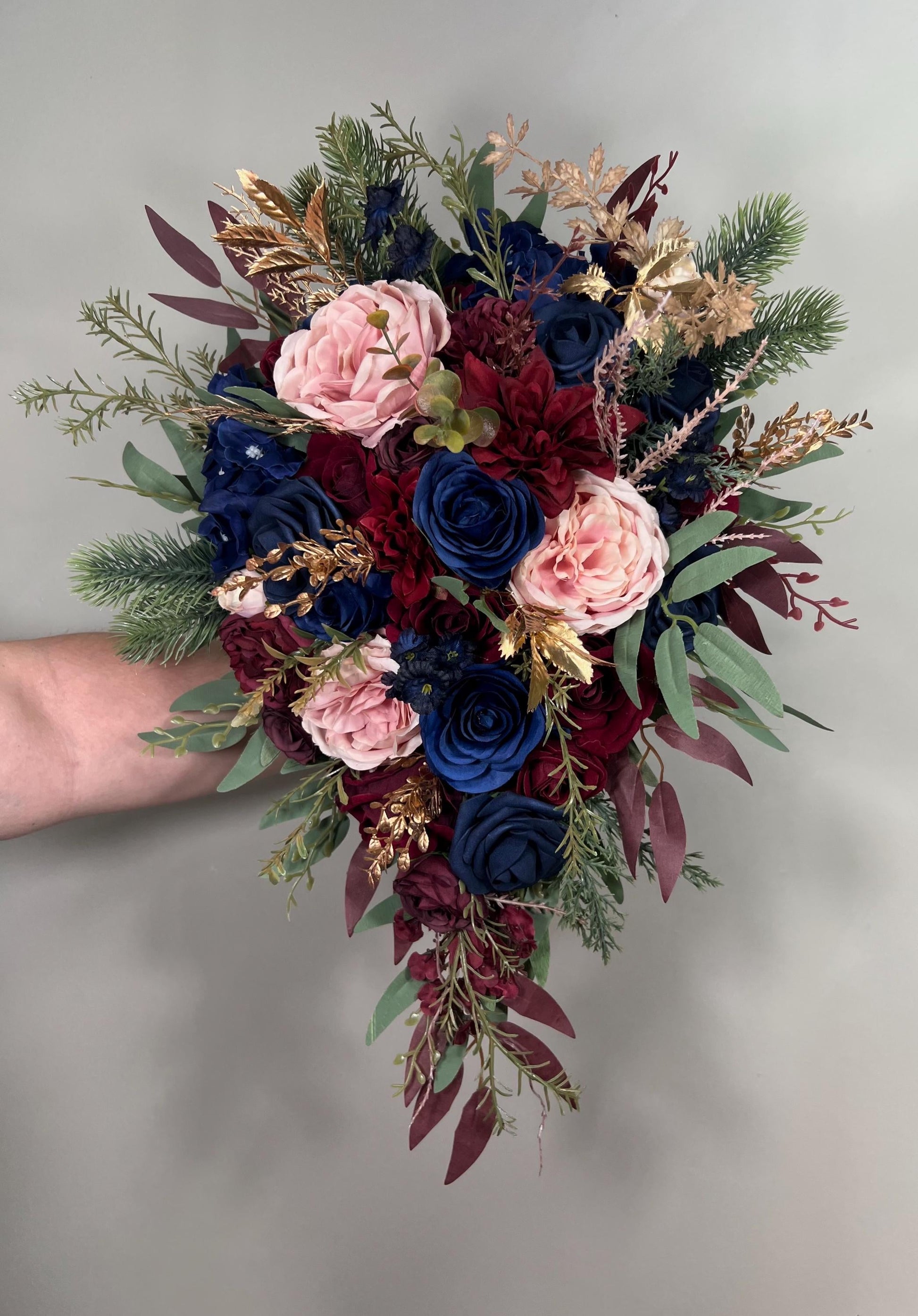Burgundy Navy Blue Bouquet Wedding Bridal Bouquet Blush Navy Blue Burgundy Bouquet Bridesmaids Small Gold Bouquet Winter Artificial Flower