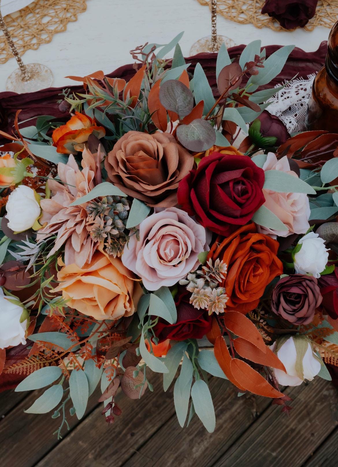 Wedding Bouquet Rust Burgundy Dusty Rose Bouquet Bridal Terracotta Cinnamon Bridesmaids Bouquet Burnt Orange Ivory Fall Artificial Flower