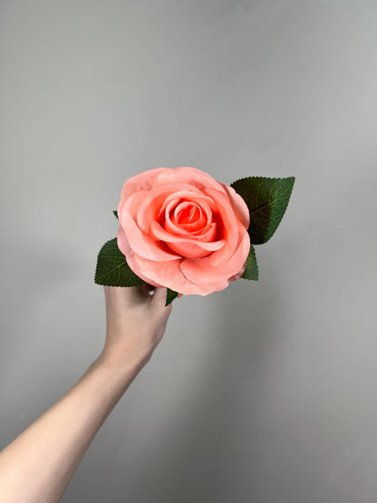 Coral Roses Artificial Flower Heads with Stem Peach Wedding Roses for Bouquet DIY Coral Roses Real Touch Floral Supplies Faux Flowers
