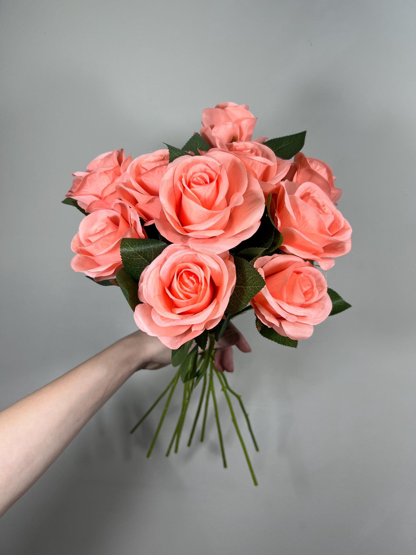 Coral Roses Artificial Flower Heads with Stem Peach Wedding Roses for Bouquet DIY Coral Roses Real Touch Floral Supplies Faux Flowers