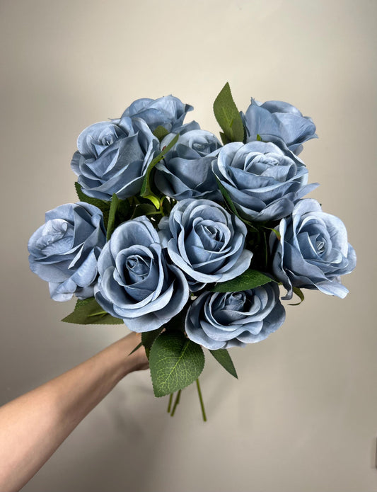 Dusty Blue Roses Artificial Flower Heads with Stem Light Blue Wedding Roses for Bouquet DIY Roses Real Touch Dusty Blue Supplies Flowers