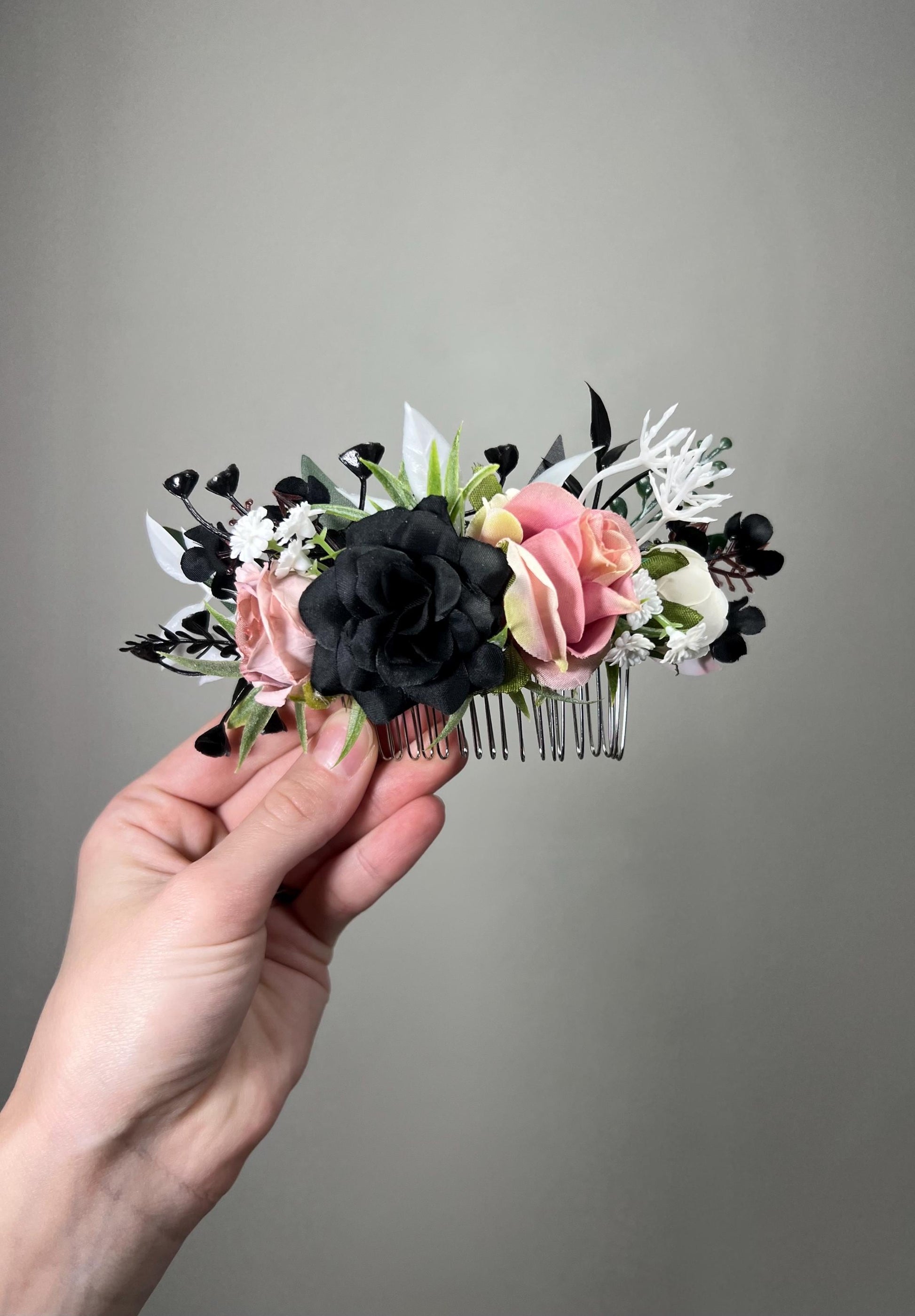 Black Bouquet Cascade White Bridal Gothic Cascading Bouquet Black Dusty Rose Bridesmaids Black Bouquet Ivory Anemone Artificial Flower
