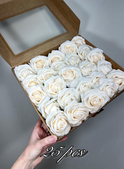 Champagne Flower Artificial Wedding DIY Craft Supplies Ivory Rose Wedding Cream Flower Head with Stem Fake Flowers Off-white Rose Heads