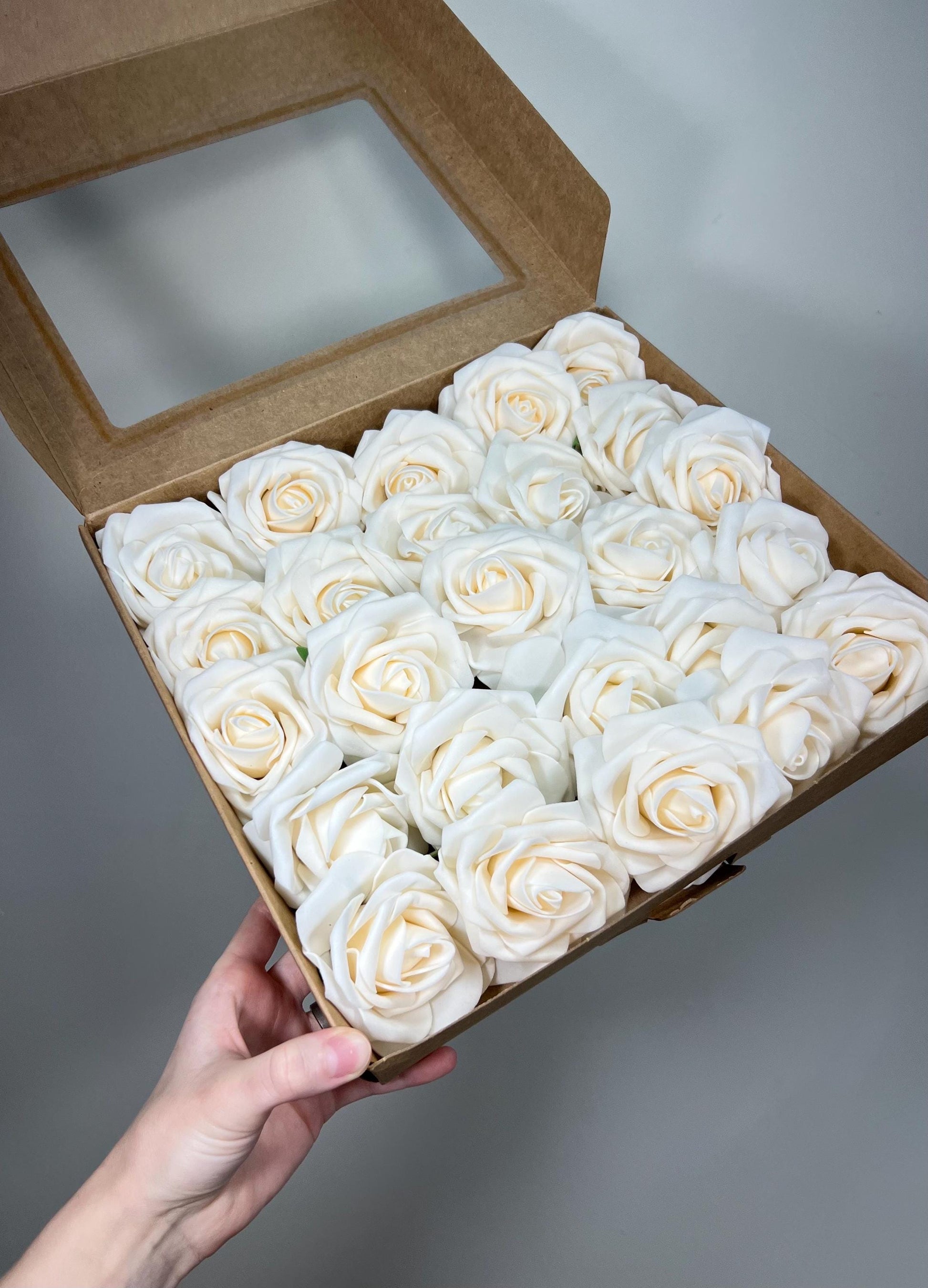 Champagne Flower Artificial Wedding DIY Craft Supplies Ivory Rose Wedding Cream Flower Head with Stem Fake Flowers Off-white Rose Heads