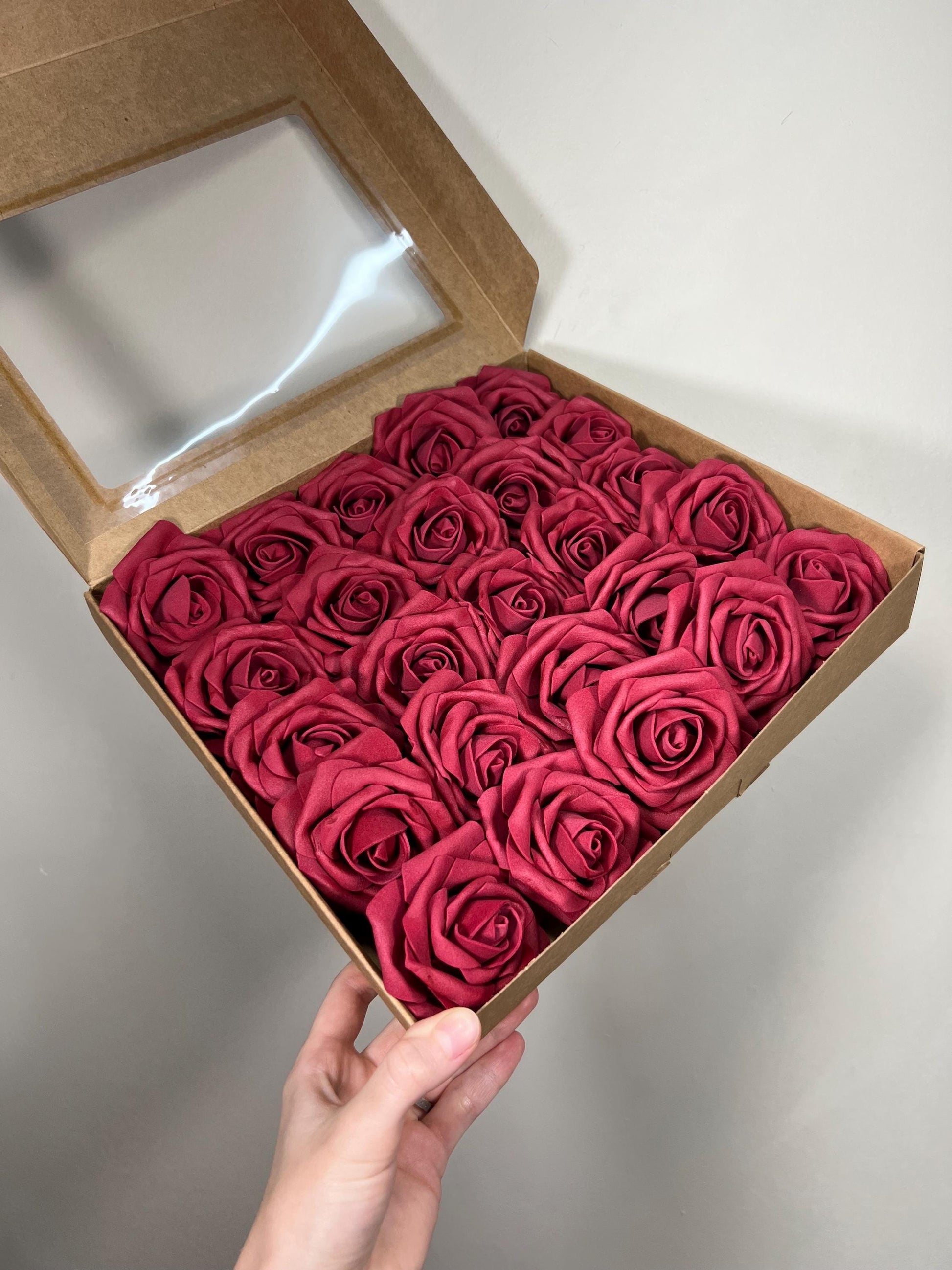 Burgundy Flower Artificial Wedding DIY Craft Supplies Wine Red Rose Wedding Marsala Flower Head with Stem Fake Flowers Dark Red Rose Heads