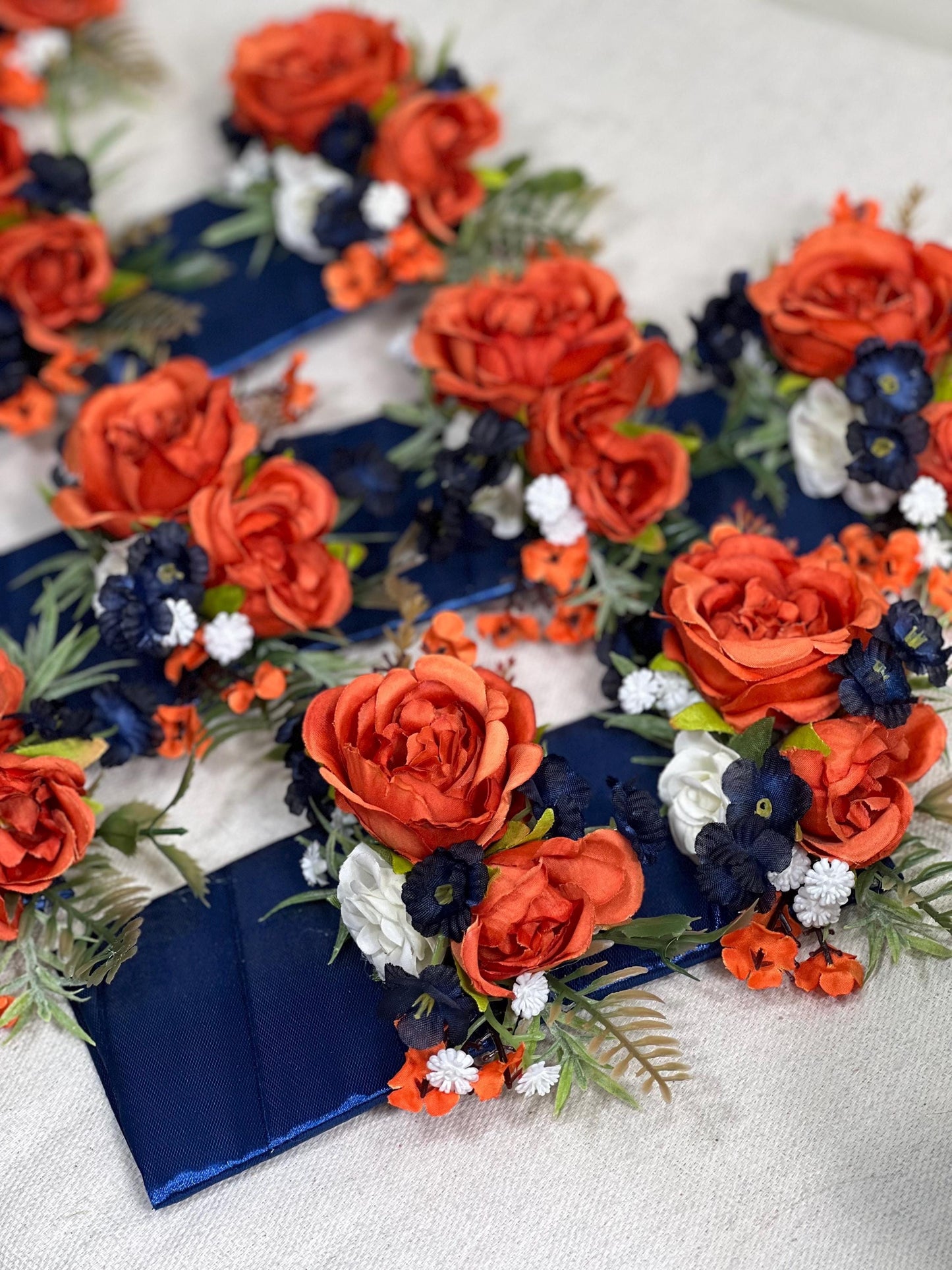 Orange Pocket Boutonniere Wedding Groom Boutonnière Square Burnt Orange Navy Blue Groomsmen Terracotta Navy Blue Boutonniere Rust