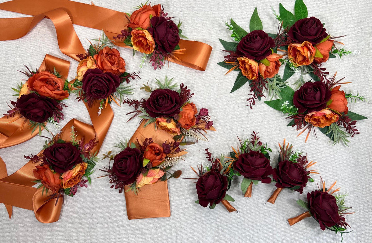 Flower Crown Orange Burgundy Wedding Terracotta Wine Red Burnt Orange Flower Crown Artificial Flower Bridesmaids Flower Girl Headpiece