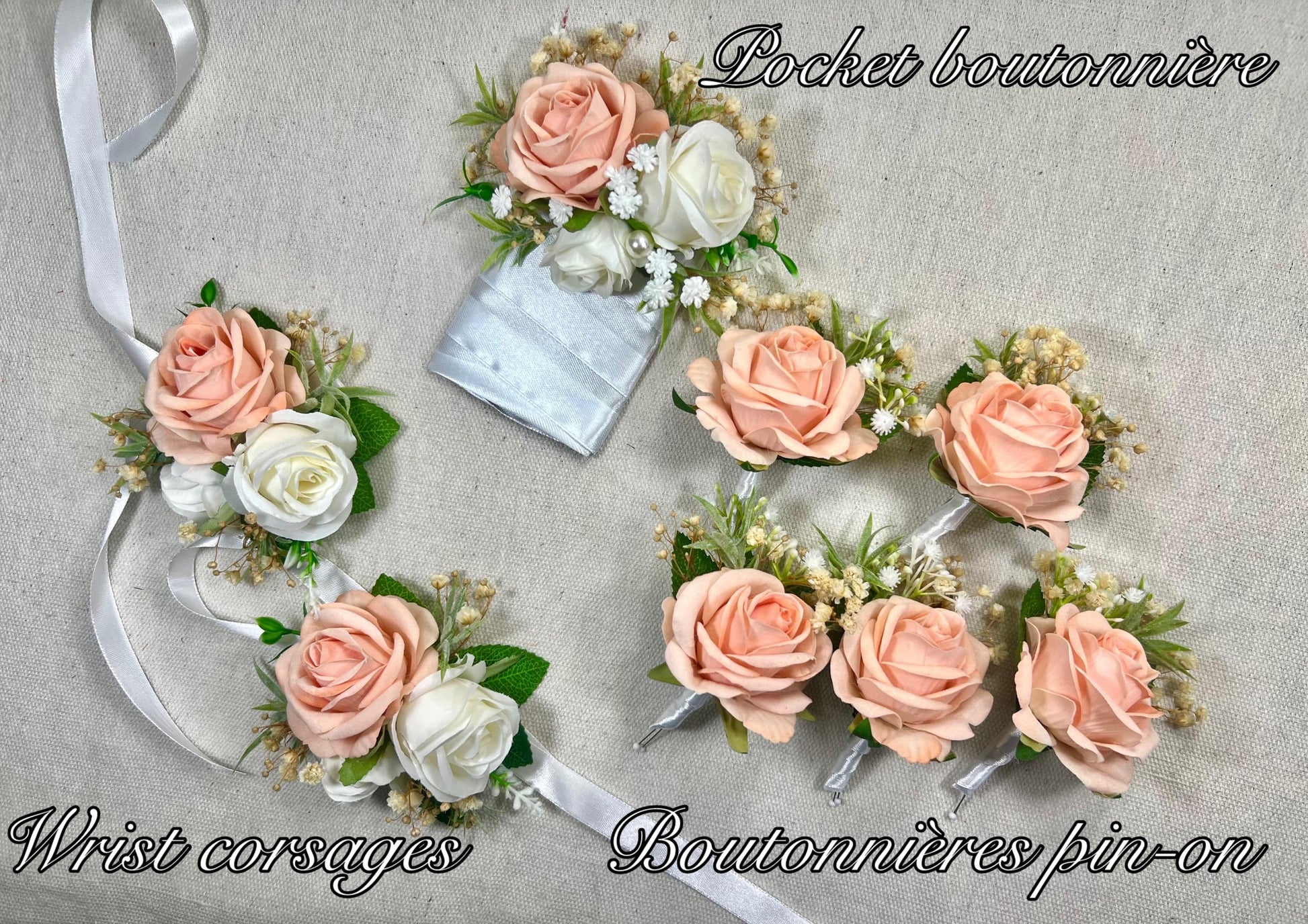 Wedding Pocket Boutonniere White Peach Groom Boutonnière Square Groomsmen Ivory Wedding Pocket Boutonniere Coral Peach Artificial Flowers
