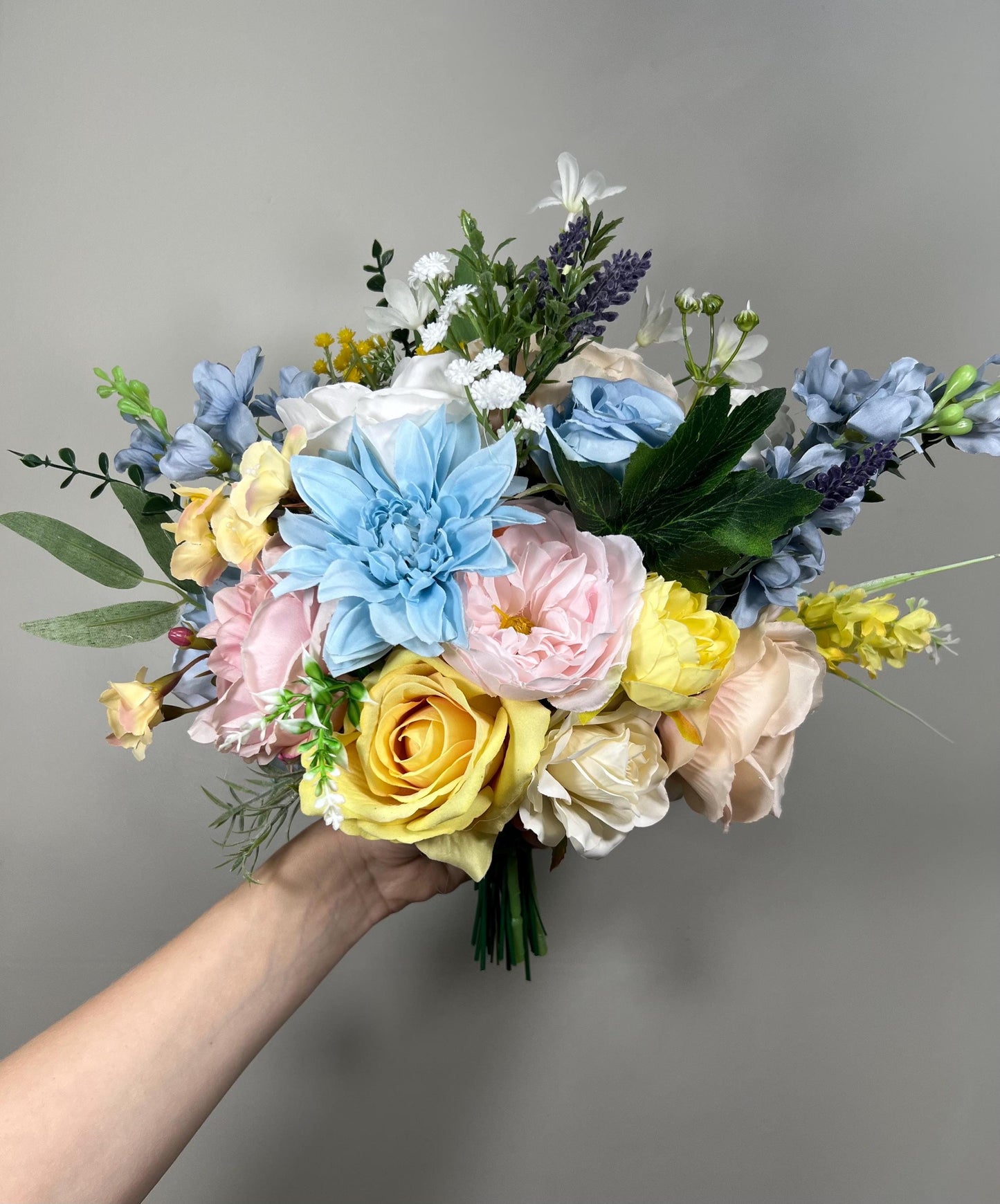 Pastel Bouquet Wedding Garden Bridal Bouquet Wild Flowers Pink Bridesmaids Bouquet Peony Bouquet Dahlia Blue Colorful Bouquet Yellow