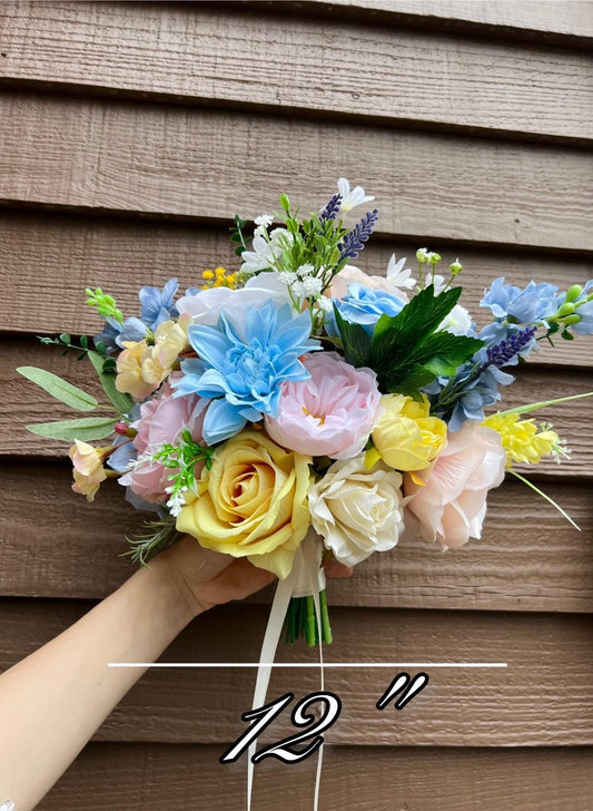 Pastel Bouquet Wedding Garden Bridal Bouquet Wild Flowers Pink Bridesmaids Bouquet Peony Bouquet Dahlia Blue Colorful Bouquet Yellow