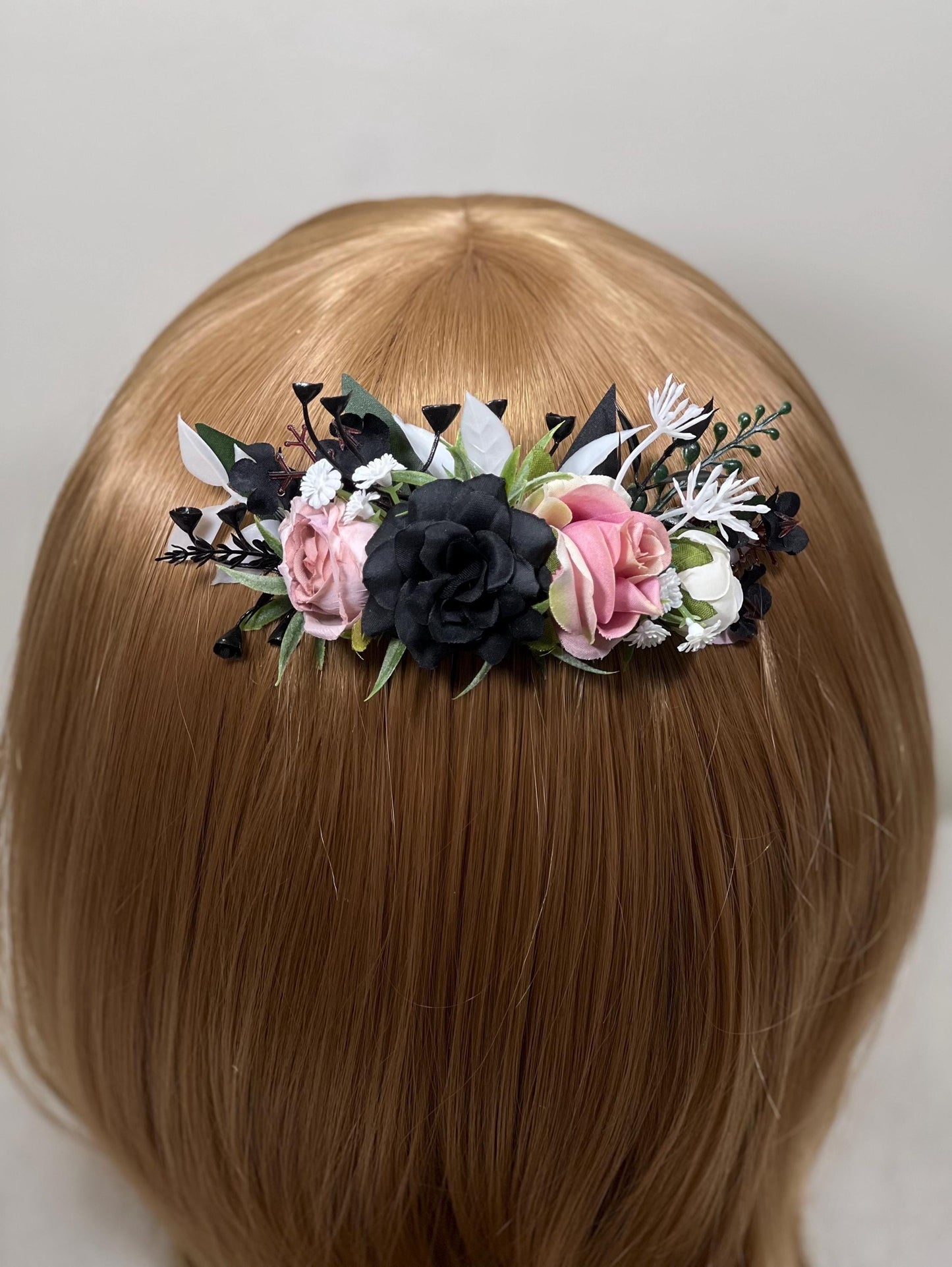 Black Hair Comb Wedding Dusty Rose Flower Girl Headpiece Gothic Floral Black Decorative Comb Black White Accessories Hair Comb Dusty Pink